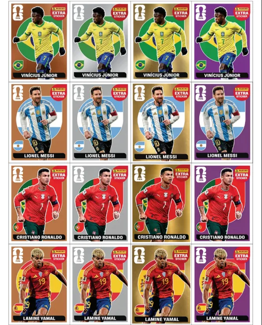 Variantes Extra Sticker: Vini Jr · Messi · CR7 · Yamal