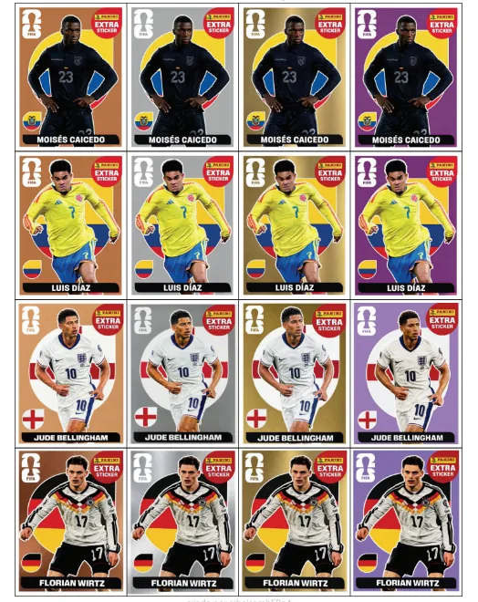 Variantes Extra Sticker: Caicedo · Luis Díaz · Bellingham · Wirtz