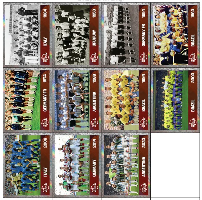 Cartela FIFA Museum com as 11 seleções campeãs da Copa do Mundo de 1934 a 2022